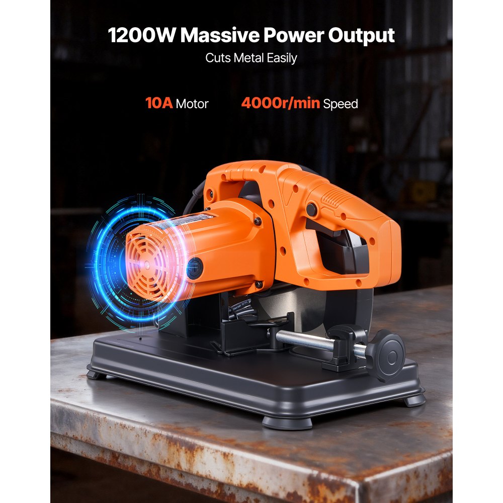 VEVOR Chop Saw 7-1/4 in Stainless Steel Cold Cut Blade 1200W Powerful Motor, for Metal Square and Flat Tubes, I-Shaped Steels, 4000 r/min Speed, 0-45° Adjustable Cutting Angle, Metal Cutting Chop Saw