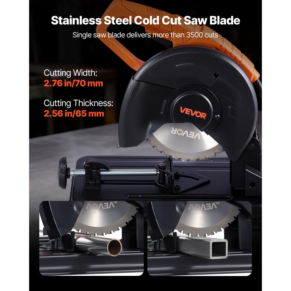 VEVOR Chop Saw 7-1/4 in Stainless Steel Cold Cut Blade 1200W Powerful Motor, for Metal Square and Flat Tubes, I-Shaped Steels, 4000 r/min Speed, 0-45° Adjustable Cutting Angle, Metal Cutting Chop Saw