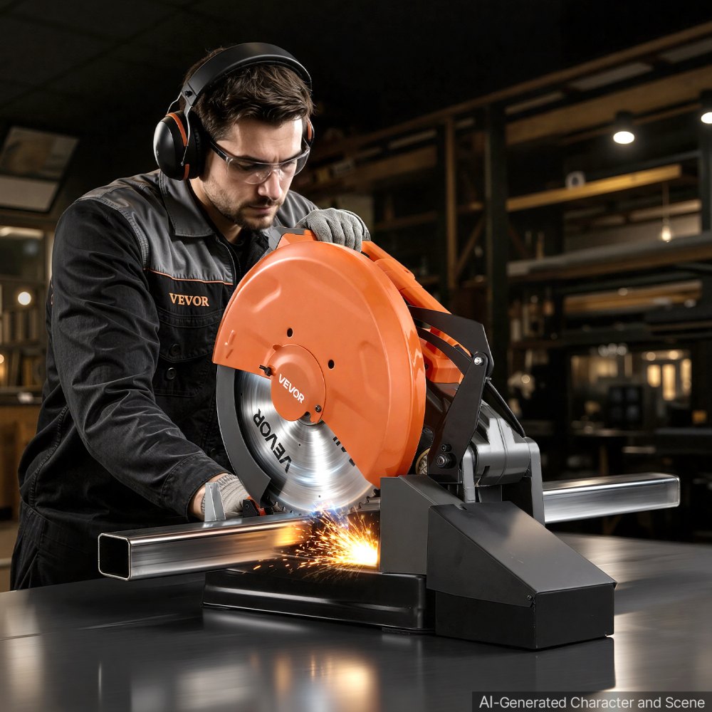 VEVOR Chop Saw 14-inch Cold Cut Blade 3500 W Brushless Motor Cut Off Saw, For Cutting Metal, -45° to 45° Adjustable Angle, 750-1200 r/min Adjustable Speed, Dry Cutting, with Chip Collection Box