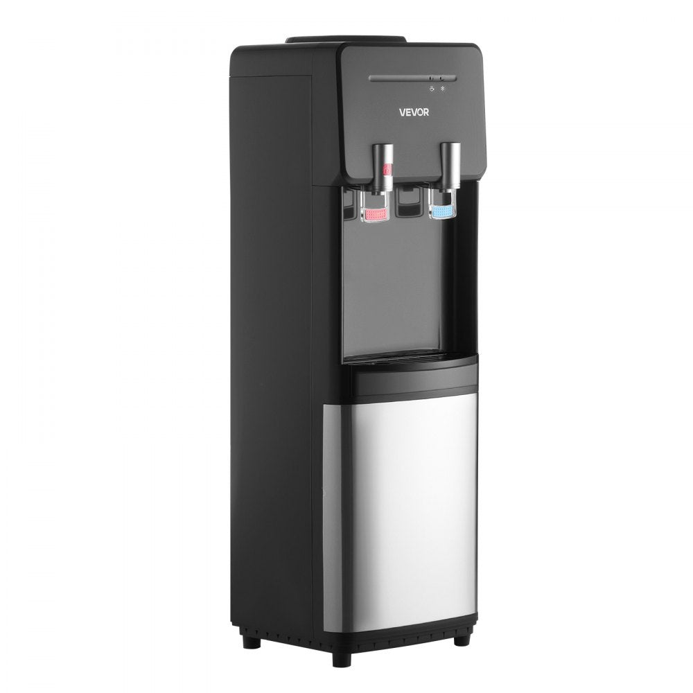 VEVOR Top Loading Water Cooler Dispenser, Hot and Cold Water Dispenser for 3 or 5 Gallons Bottles, Sturdy Stainless Steel and Child Security Lock, Ideal for Homes, Kitchens, Offices, Dorms, Black