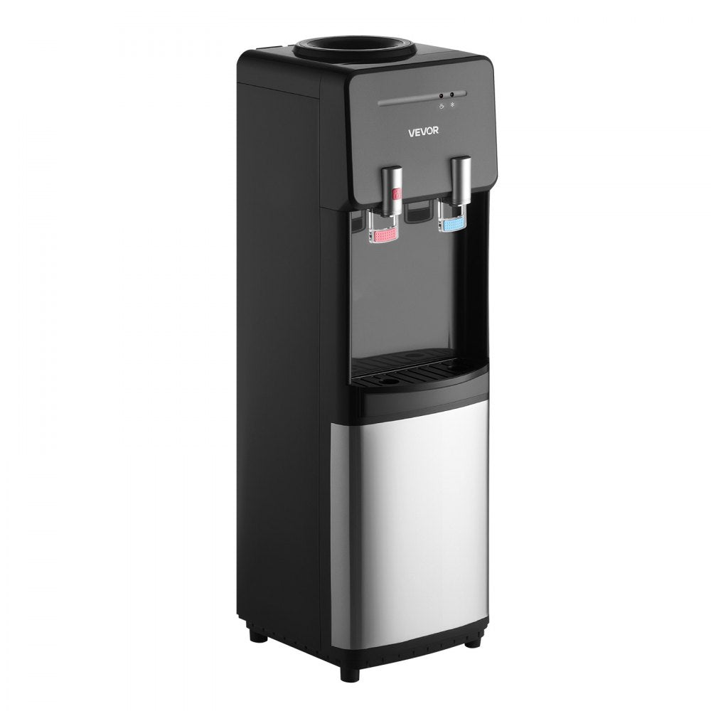 VEVOR Top Loading Water Cooler Dispenser, Hot and Cold Water Dispenser for 3 or 5 Gallons Bottles, Sturdy Stainless Steel and Child Security Lock, Ideal for Homes, Kitchens, Offices, Dorms, Black