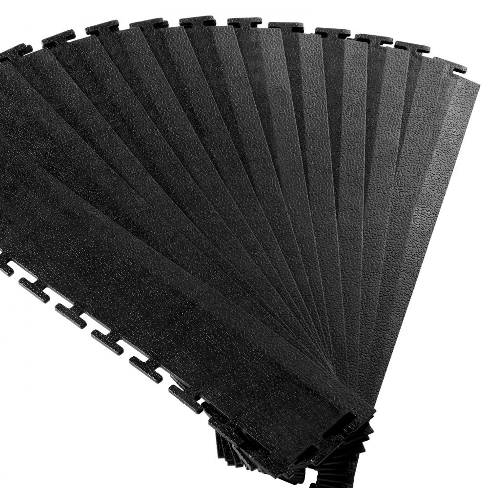 VEVOR Male Garage Floors Transition Edge Kit, 12 Edges and 4 Corners, Sturdy PVC Interlocking Modular Garage Floor Edging Slip-resistant, Compatible Only with VEVOR 4-Sided Interlocking Mats, Black