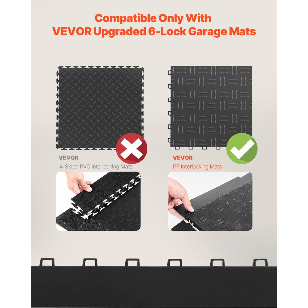 VEVOR Female Garage Floors Transition Edge Kit, 15 PCS Sturdy PP Interlocking Modular Garage Floor Edging Slip-resistant, Easy Assembly Compatible Only With VEVOR Upgraded 6-Lock Garage Mats, Black
