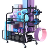 VEVOR Yoga Mat Storage Rack, Home Gym Workout Equipment Organizer, Powder Coated Finish Steel Yoga Mat Holder with Hooks & Wheels, Weight Rack for Dumbbell, Kettlebell, Foam Roller, and Yoga Strap