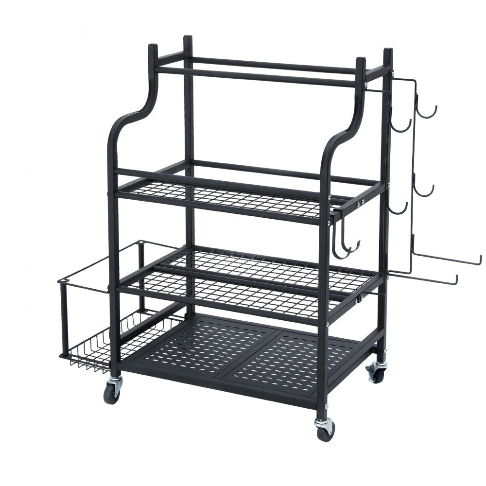 VEVOR Yoga Mat Storage Rack, Home Gym Workout Equipment Organizer, Powder Coated Finish Steel Yoga Mat Holder with Hooks & Wheels, Weight Rack for Dumbbell, Kettlebell, Foam Roller, and Yoga Strap