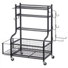VEVOR Yoga Mat Storage Rack, Powder Coated Finish Steel Yoga Mat Holder, Home Gym Workout Equipment Organizer with Hooks & Wheels, Weight Rack for Foam Roller, Dumbbell, Kettlebell, and Yoga Strap