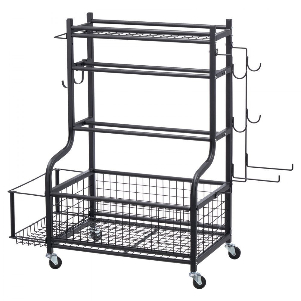 VEVOR Yoga Mat Storage Rack, Powder Coated Finish Steel Yoga Mat Holder, Home Gym Workout Equipment Organizer with Hooks & Wheels, Weight Rack for Foam Roller, Dumbbell, Kettlebell, and Yoga Strap