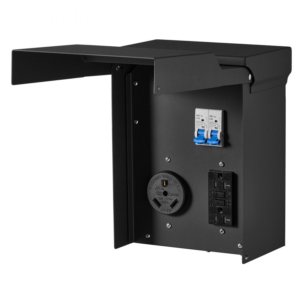 VEVOR 30 20 Amp RV Temporary Power Outlet Box Electrical Panel with Breaker, Weatherproof Electrical Outlet Box, with Prewired 30 Amp & 20 Amp GFCI Receptacle, for RV Camper, Travel Trailer, Motorhome