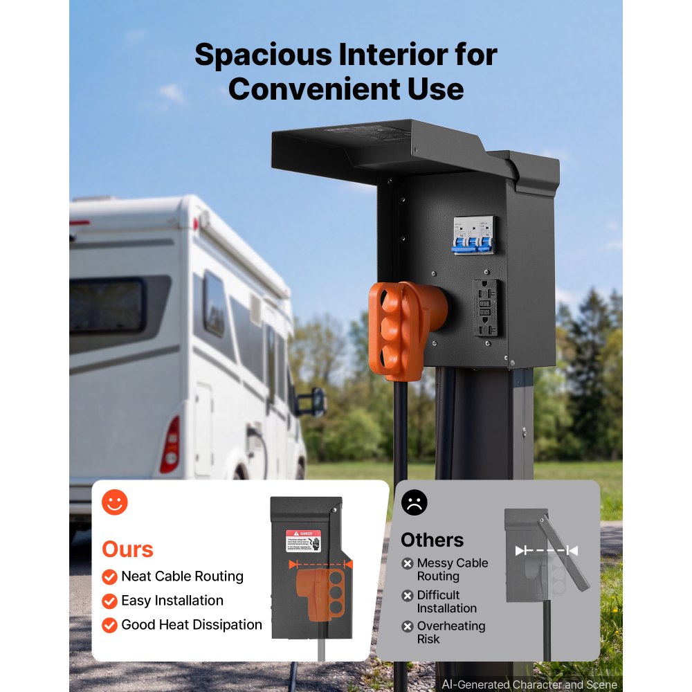 VEVOR 50 20 Amp RV Temporary Power Outlet Box Electrical Panel with Breaker, Weatherproof Electrical Outlet Box, with Prewired 50 Amp & 20 Amp GFCI Receptacle, for RV Camper, Travel Trailer, Motorhome
