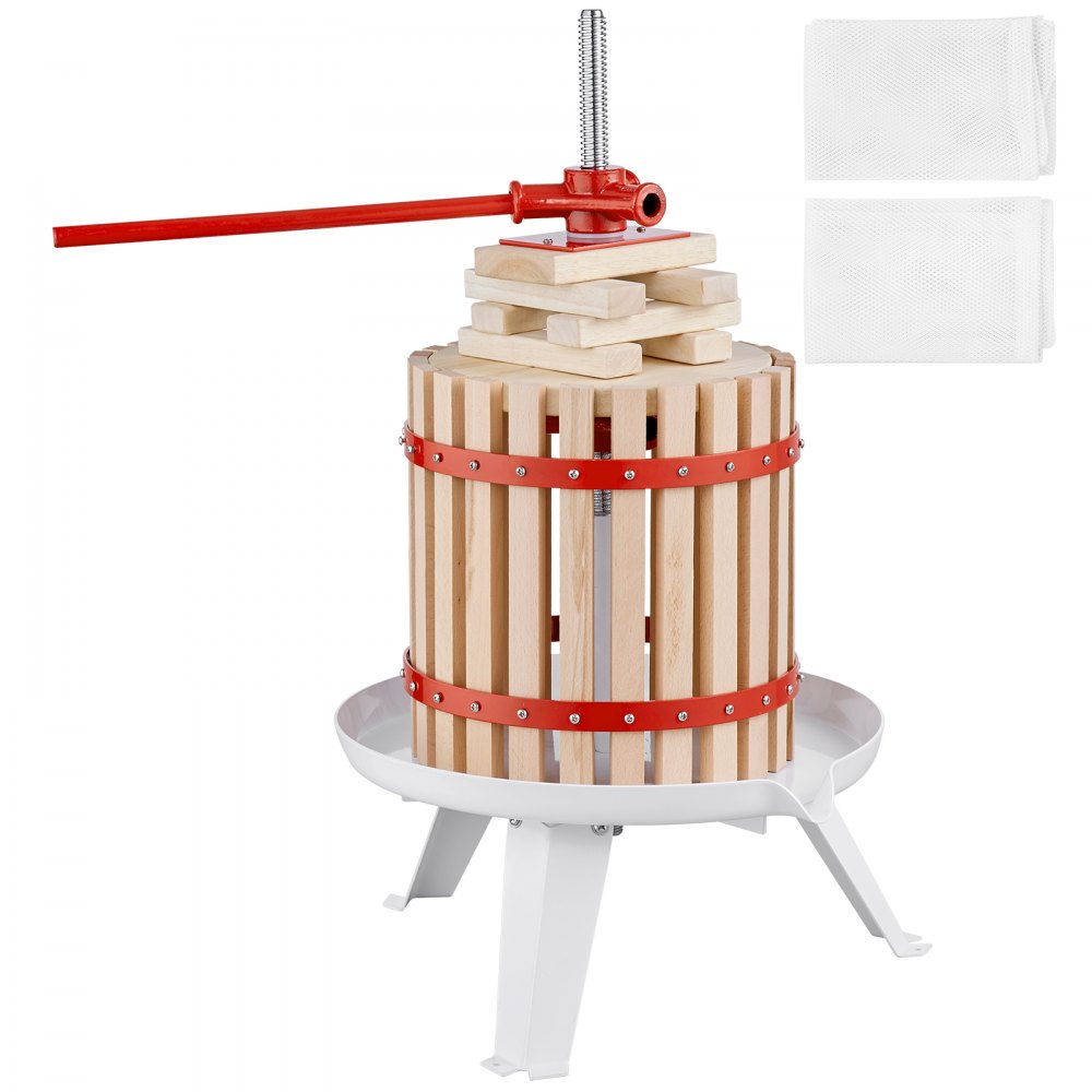 VEVOR Fruit Wine Press, 2.98 Gal/11.3L, Solid Wood Basket with 6 Blocks, Manual Juice Maker, Cider Apple Grape Tincture Vegetables Honey Olive Oil Making Press with Pole Handle Bar for Kitchen, Home