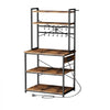 VEVOR Kitchen Bakers Rack, 5 ft Power Cable Bakers Rack with Power Outlet, Kitchen Stand with X-Shaped Support Bar, 12 S-Shaped Hooks, Coffee Bar Stand for Dishes, Spice Bottles, Built-In Power Strip