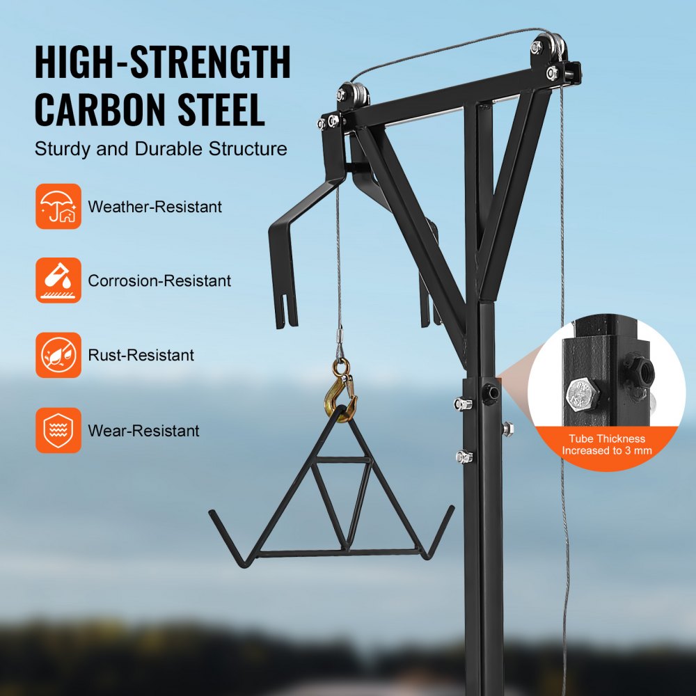 VEVOR Truck Hitch Game Hunting Hoist, 600 lbs Load Capacity, Hitch Mounted Deer Hoist with Winch Lift Gambrel Set, 2" Hitch Receiver, Foot Base, Adjustable Height & 360 Degrees Swivel, Carbon Steel