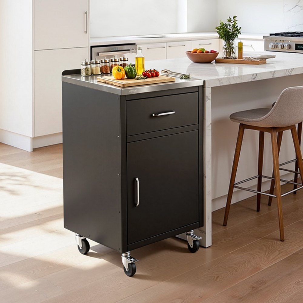 VEVOR Outdoor Prep Cabinet, 20"W x 37"H x 23"D, 304 Stainless Steel Worktop, for BBQ Island Storage, Patio Bars and Grill Station with Handle, Built-In BBQ Island Drawers Organize Cookware Accessories