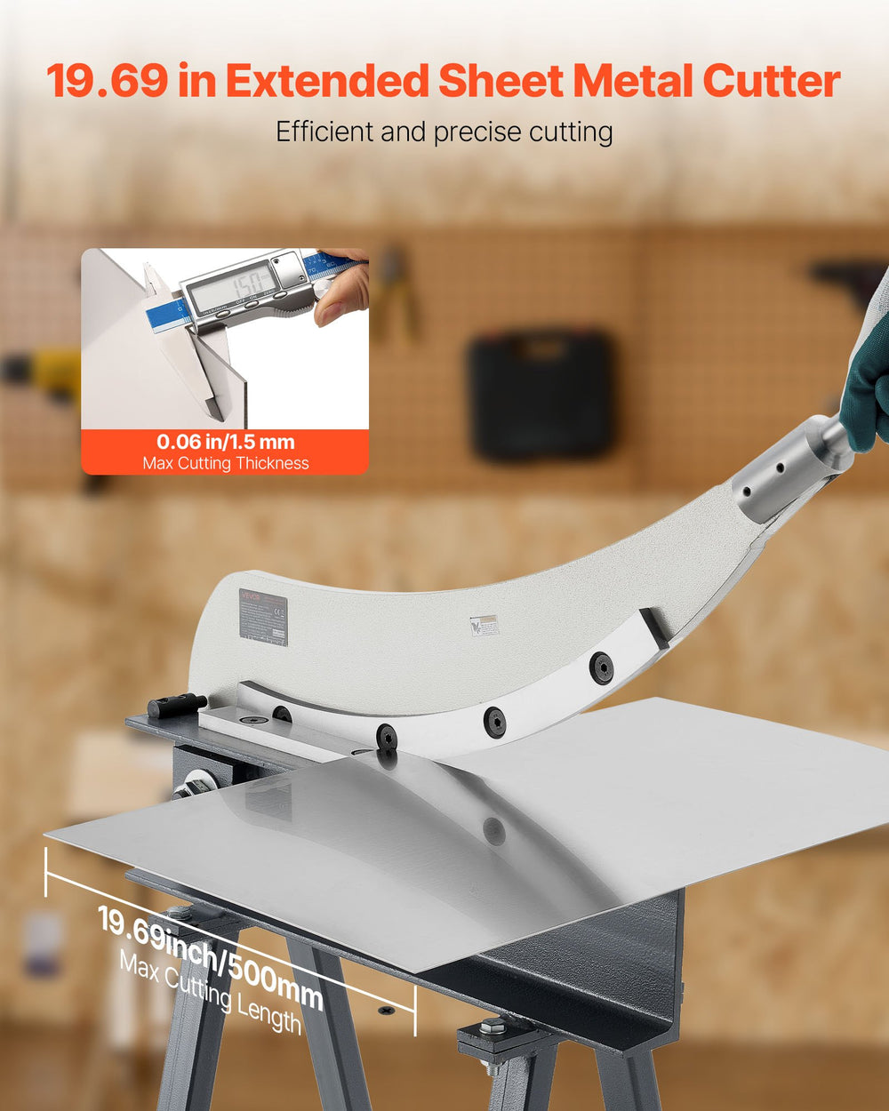 VEVOR HS-500 manual guillotine shear cutting sheet metal - 19.69 in max cutting length graphic