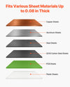 VEVOR HS-500 compatible materials graphic - copper, aluminum, steel, Q235 carbon steel, PCB, plastic sheets