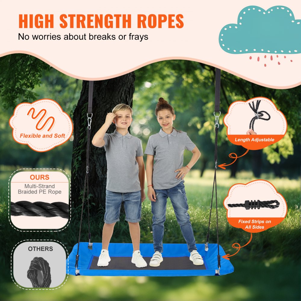 VEVOR Platform Swing, 60 Inch Platform Tree Swing for Kids and Adults, 700lbs Weight Capacity Outdoor Swing, 900D Oxford Fabric Swing Seat with 2 Tree Hanging Straps and Adjustable Multi-Strand Ropes