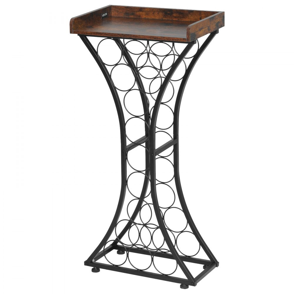 VEVOR 15 Bottle Wine Rack, Freestanding Floor Wine Holder Stand Liquor Cabinet with Wood Tabletop, Easy Assembly Floor Storage Rack, For Home Bar Kitchen Living Room Dining Room, Black