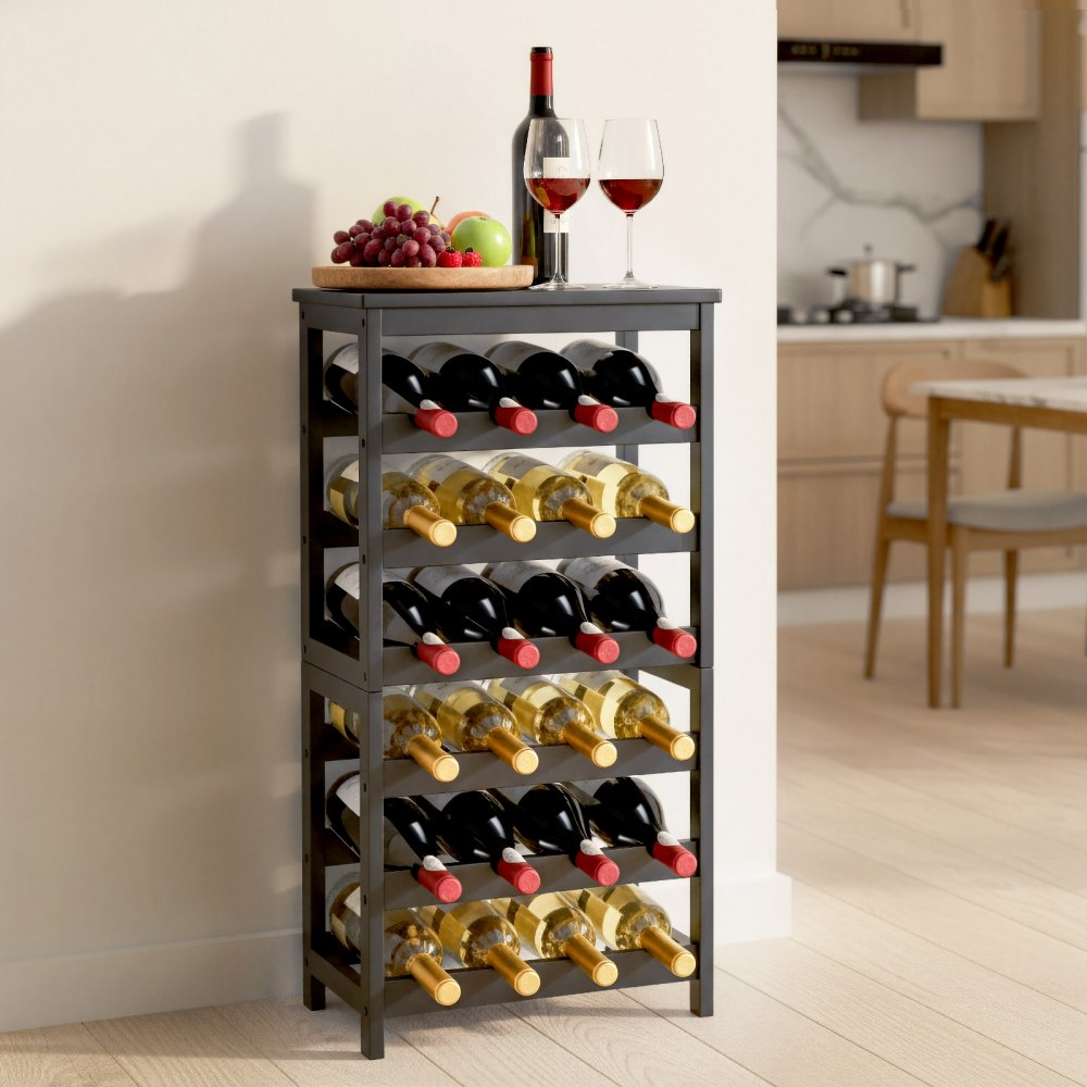 VEVOR 24 Bottle Detachable Wine Rack, 6-Tier Wine Bottle Holder, Freestanding Floor Display Wine Storage Shelves with Table Top, For Kitchen,Cellar,Bar,Dining Room,Living Room, Black