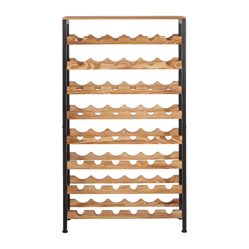 VEVOR 48 Bottle Wine Rack,8-Tier Wine Bottle Holder,Freestanding Floor Display Wine Storage Shelves with Wood Table Top,For Kitchen Pantry, Cellar, Bar, Dining Room, Living Room, Black