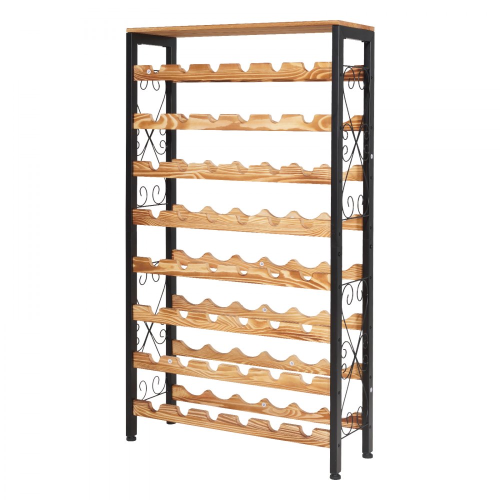 VEVOR 48 Bottle Wine Rack,8-Tier Wine Bottle Holder,Freestanding Floor Display Wine Storage Shelves with Wood Table Top,For Kitchen Pantry, Cellar, Bar, Dining Room, Living Room, Black