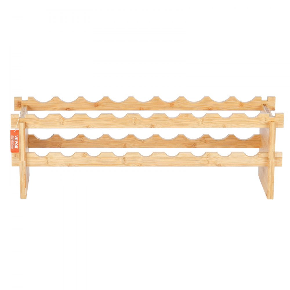 VEVOR 18 Bottle Stackable Modular Wine Rack, 2-Tier Solid Bamboo Wood Storage Racks, Floor Freestanding Wines Holder Display Shelf, Wobble-Free Shelves for Kitchen, Bar, and Cellar (Natural Color)