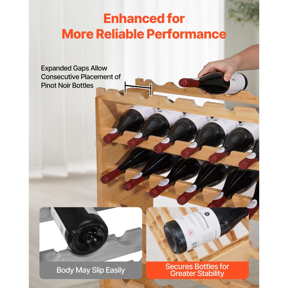 VEVOR 72 Bottle Stackable Modular Wine Rack, 8-Tier, Floor Freestanding Wine Storage Rack, Sturdy Wines Holder Display Shelf, Wobble-Free Shelves, Easy Assembly, for Kitchen, Cellar, and Bar, Natural