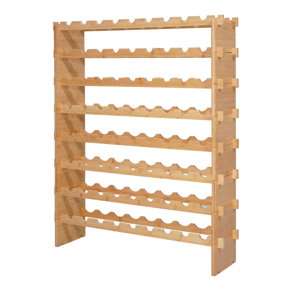 VEVOR 72 Bottle Stackable Modular Wine Rack, 8-Tier, Floor Freestanding Wine Storage Rack, Sturdy Wines Holder Display Shelf, Wobble-Free Shelves, Easy Assembly, for Kitchen, Cellar, and Bar, Natural