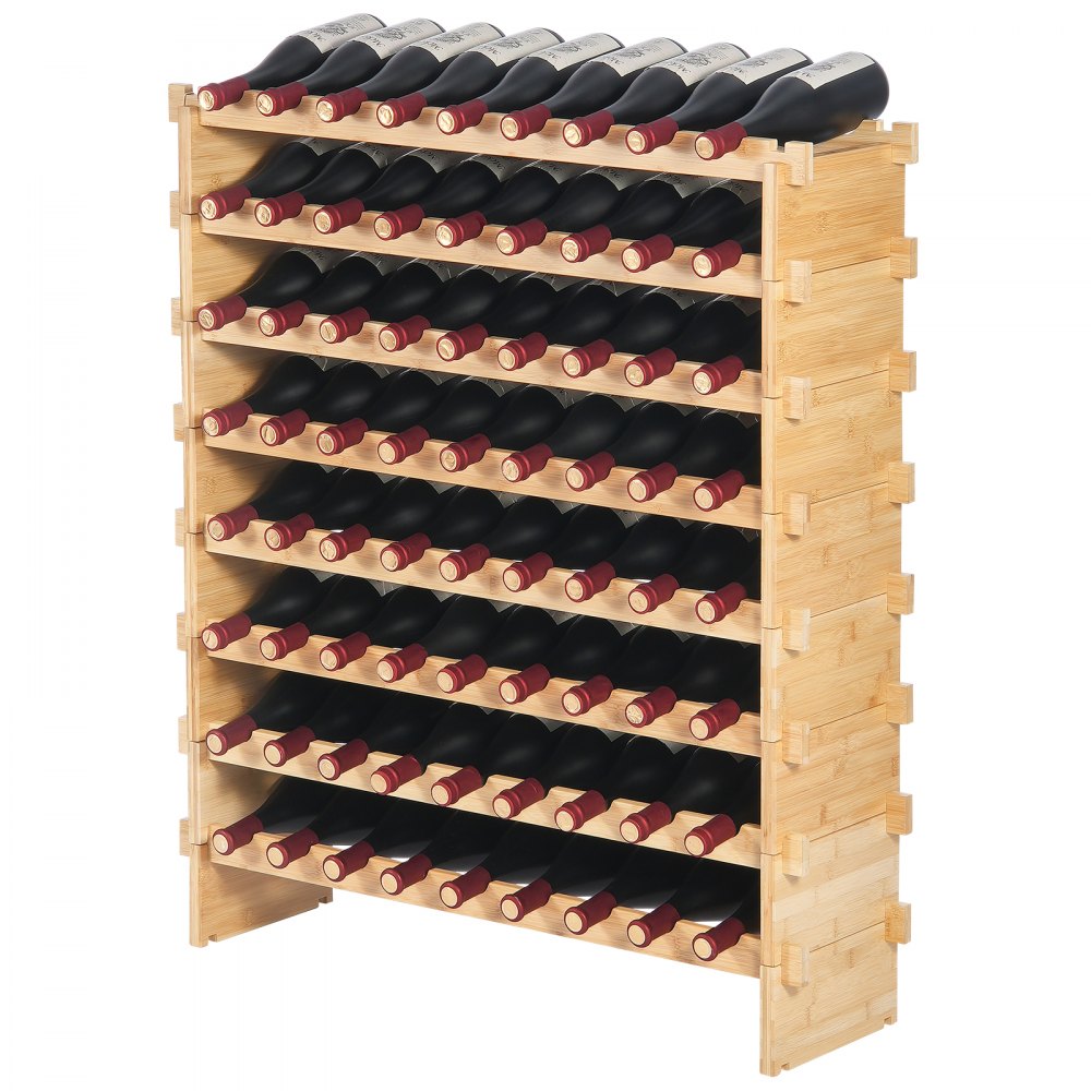 VEVOR 72 Bottle Upgrade Modular Wine Rack, Continuously Store Pinot Bottles, 8-Tier Bamboo Wood Storage Rack, Floor Freestanding Wines Holder Display Shelf, Wobble-Free Shelves for Kitchen Bar Cellar