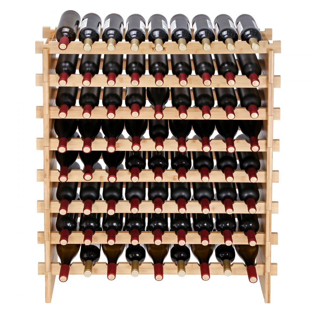 VEVOR 72 Bottle Stackable Modular Wine Rack, 8-Tier Solid Bamboo Wood Storage Racks, Floor Freestanding Wines Holder Display Shelf, Wobble-Free Shelves for Kitchen, Bar, and Cellar (Natural Color)
