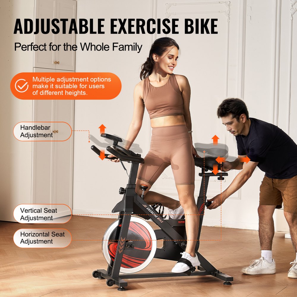 VEVOR Exercise Bike, Adjustable Stationary Bike, Indoor Cycling Bike for Home Cardio, Workout Bike with Silent Belt Drive, Comfortable Seat Cushion, LCD Monitor, and Heavy Flywheel
