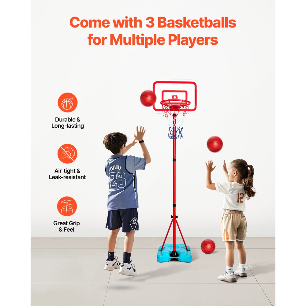 VEVOR Kids Basketball Hoop, Height Adjustable, Portable Basketball Court with Fillable Base, Indoor and Outdoor Backyard Sport Game, Toddler Basketball Toys for Kids 3-8 Years Old, Boys and Girls