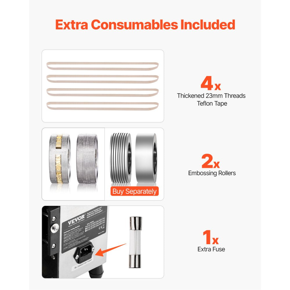 VEVOR Continuous Bag Band Sealing Machine, 0.24-0.47 in/6-12 mm Seal Width, Vertical Band Sealer Machine with Digital Temperature Control, Carbon Steel Bag Sealer for 0.02-0.8 mm Plastic Bags Films
