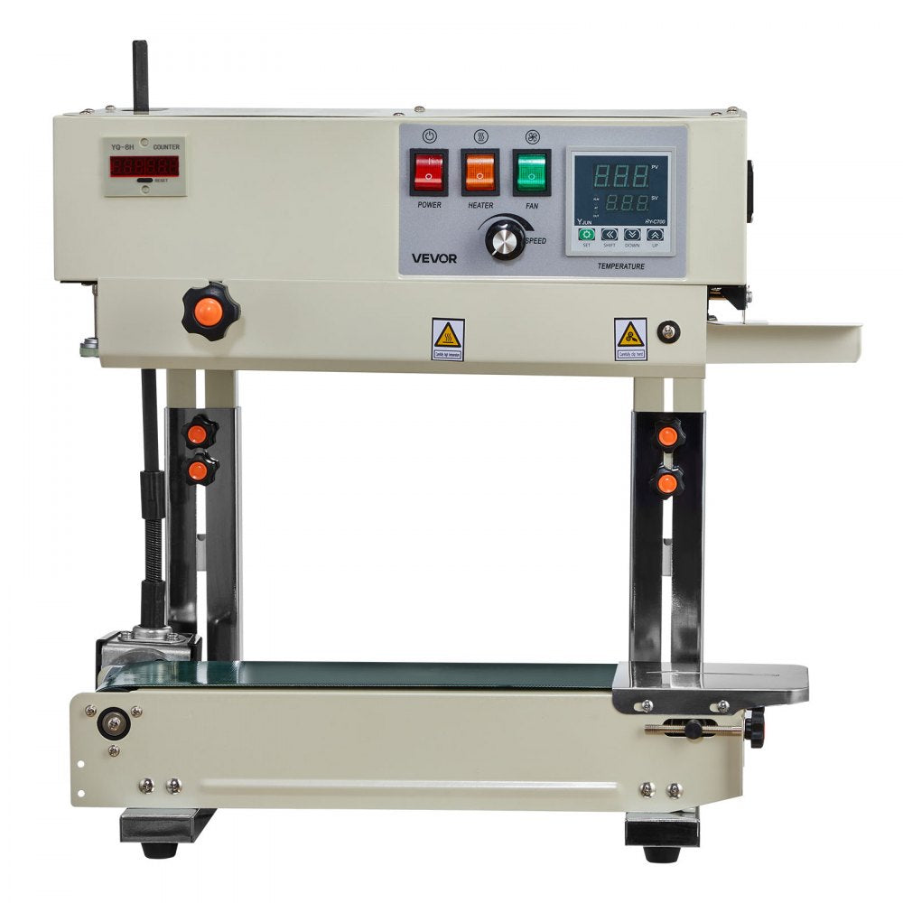 VEVOR Continuous Bag Band Sealing Machine, 0.24-0.47 in Seal Width, Vertical Band Sealer Machine with Roller Printing , Temp & Speed Adjustable, Heat Sealing Machine for 0.001-0.03 in Plastic Bags