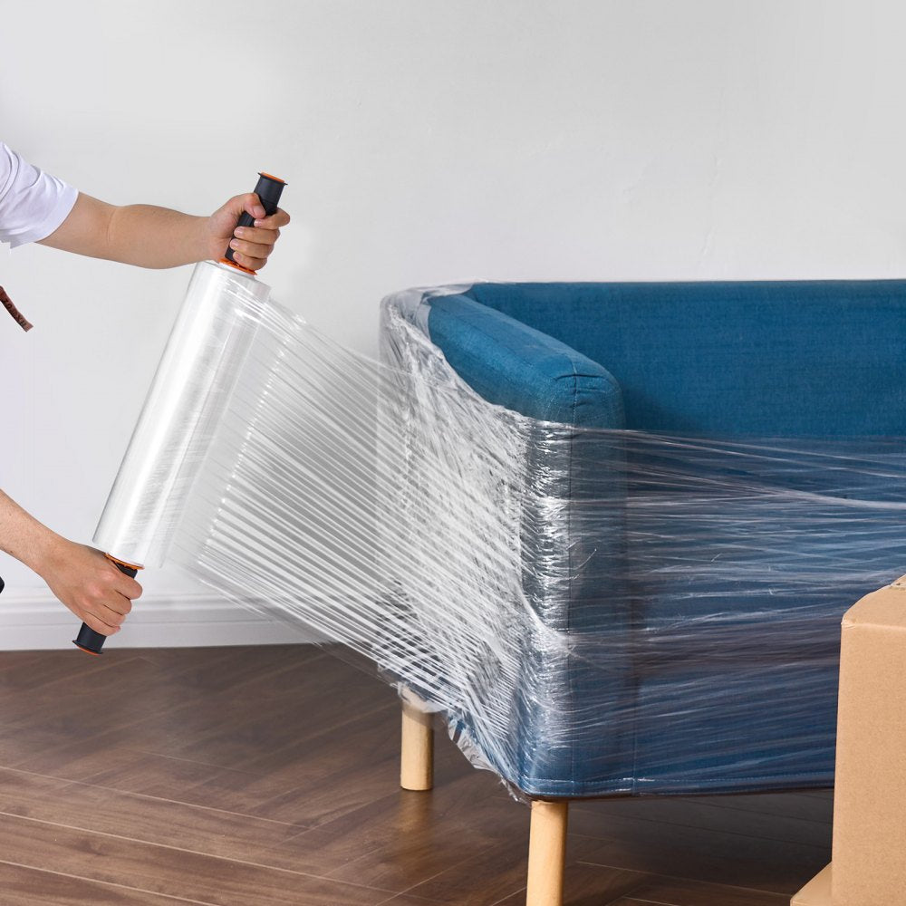 VEVOR Stretch Film, 15 inches x 1200 feet, 2 Pack, 80 Gauge Industrial Strength Clear Durable Stretch Wrap Roll, Heavy Duty Shrink Film Stretch Wrap with Handles for Pallet Wrapping Shipping Moving