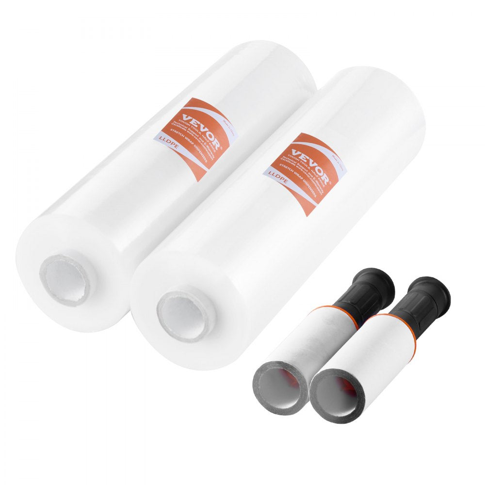 VEVOR Stretch Film, 15 inches x 1200 feet, 2 Pack, 80 Gauge Industrial Strength Clear Durable Stretch Wrap Roll, Heavy Duty Shrink Film Stretch Wrap with Handles for Pallet Wrapping Shipping Moving