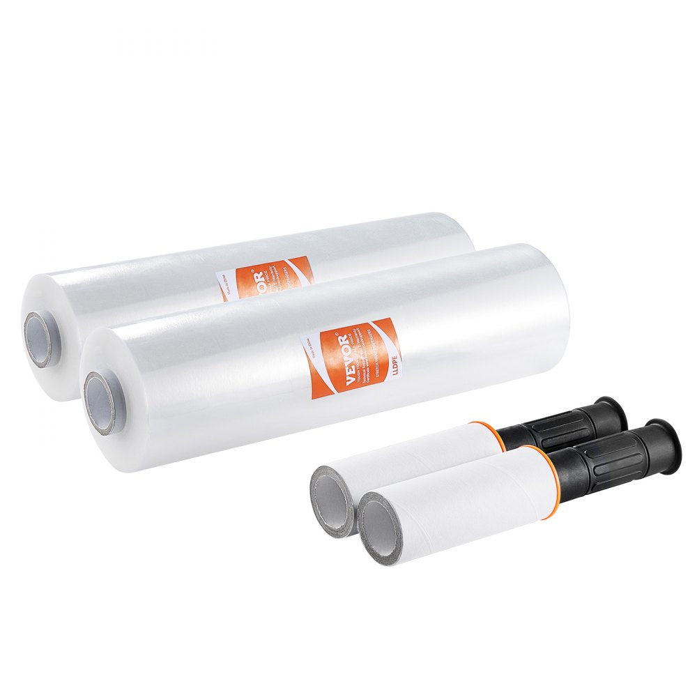 VEVOR Stretch Film, 15 inches x 1200 feet, 2 Pack, 80 Gauge Industrial Strength Clear Durable Stretch Wrap Roll, Heavy Duty Shrink Film Stretch Wrap with Handles for Pallet Wrapping Shipping Moving