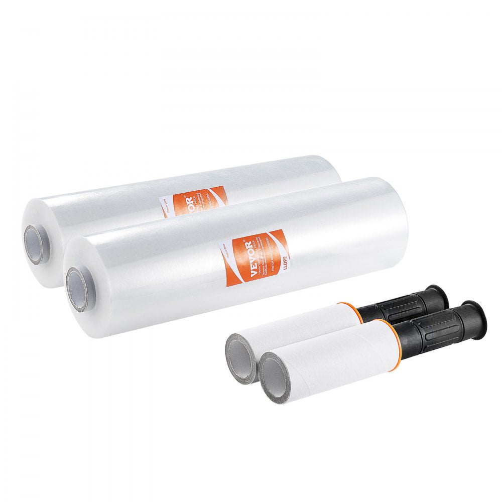 VEVOR Stretch Film, 15 inches x 1200 feet, 2 Pack, 80 Gauge Industrial Strength Clear Durable Stretch Wrap Roll, Heavy Duty Shrink Film Stretch Wrap with Handles for Pallet Wrapping Shipping Moving