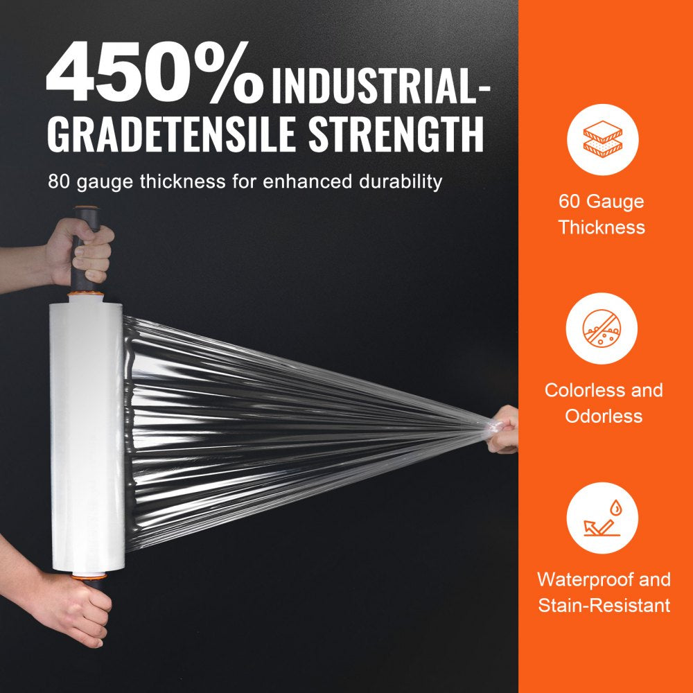VEVOR Stretch Film, 15 inches x 1200 feet, 1 Pack, 80 Gauge Industrial Strength Clear Durable Stretch Wrap Roll, Heavy Duty Shrink Film Stretch Wrap with Handles for Pallet Wrapping Shipping Moving
