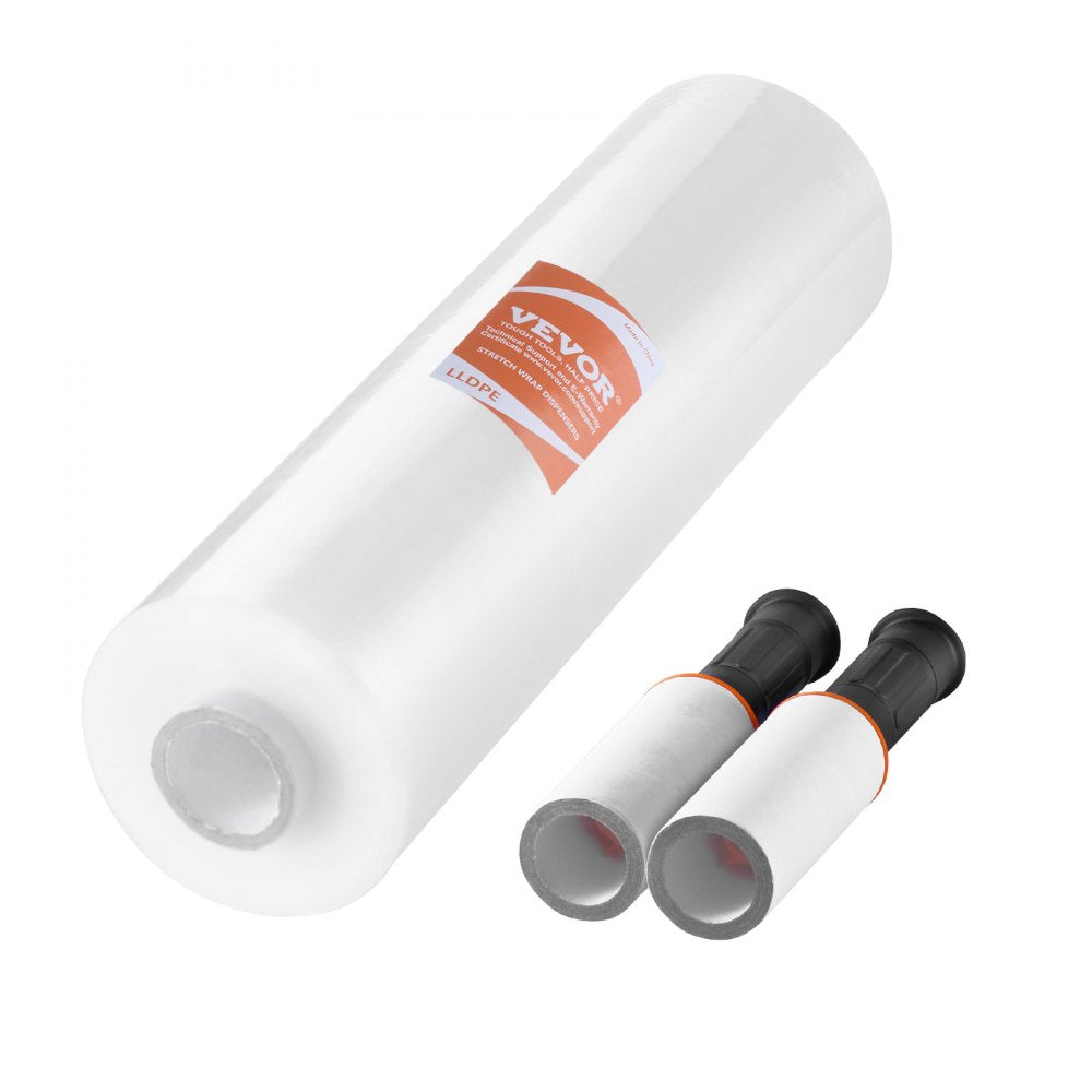 VEVOR Stretch Film, 15 inches x 1200 feet, 1 Pack, 80 Gauge Industrial Strength Clear Durable Stretch Wrap Roll, Heavy Duty Shrink Film Stretch Wrap with Handles for Pallet Wrapping Shipping Moving