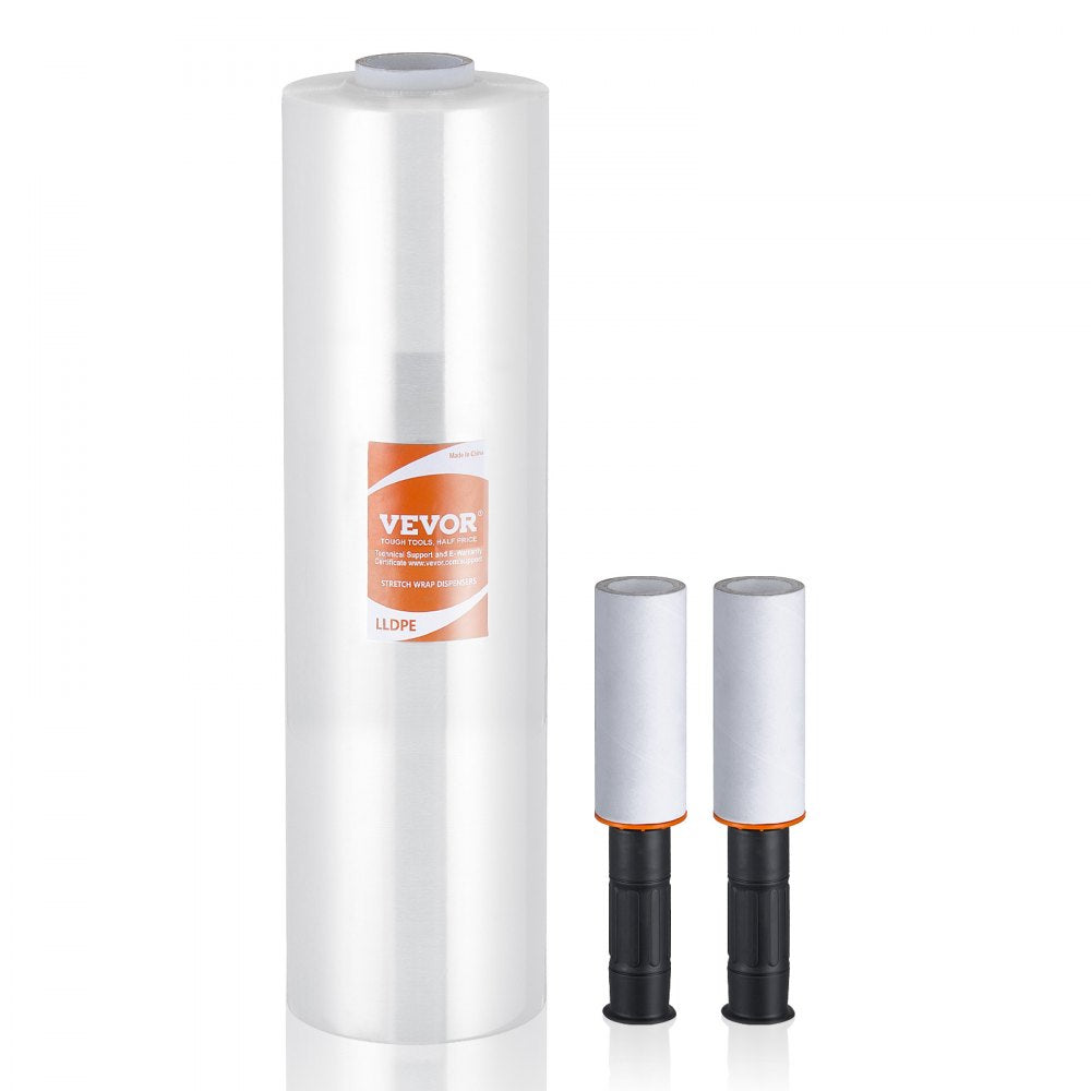 VEVOR Stretch Film, 15 inches x 1200 feet, 1 Pack, 80 Gauge Industrial Strength Clear Durable Stretch Wrap Roll, Heavy Duty Shrink Film Stretch Wrap with Handles for Pallet Wrapping Shipping Moving