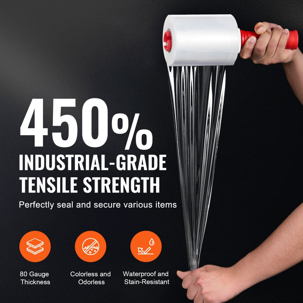 VEVOR Stretch Film, 5 inches x 1000 feet, 4 Pack, 80 Gauge Industrial Strength Clear Durable Stretch Wrap Roll, Heavy Duty Shrink Film Stretch Wrap with Handles for Pallet Wrapping Shipping Moving