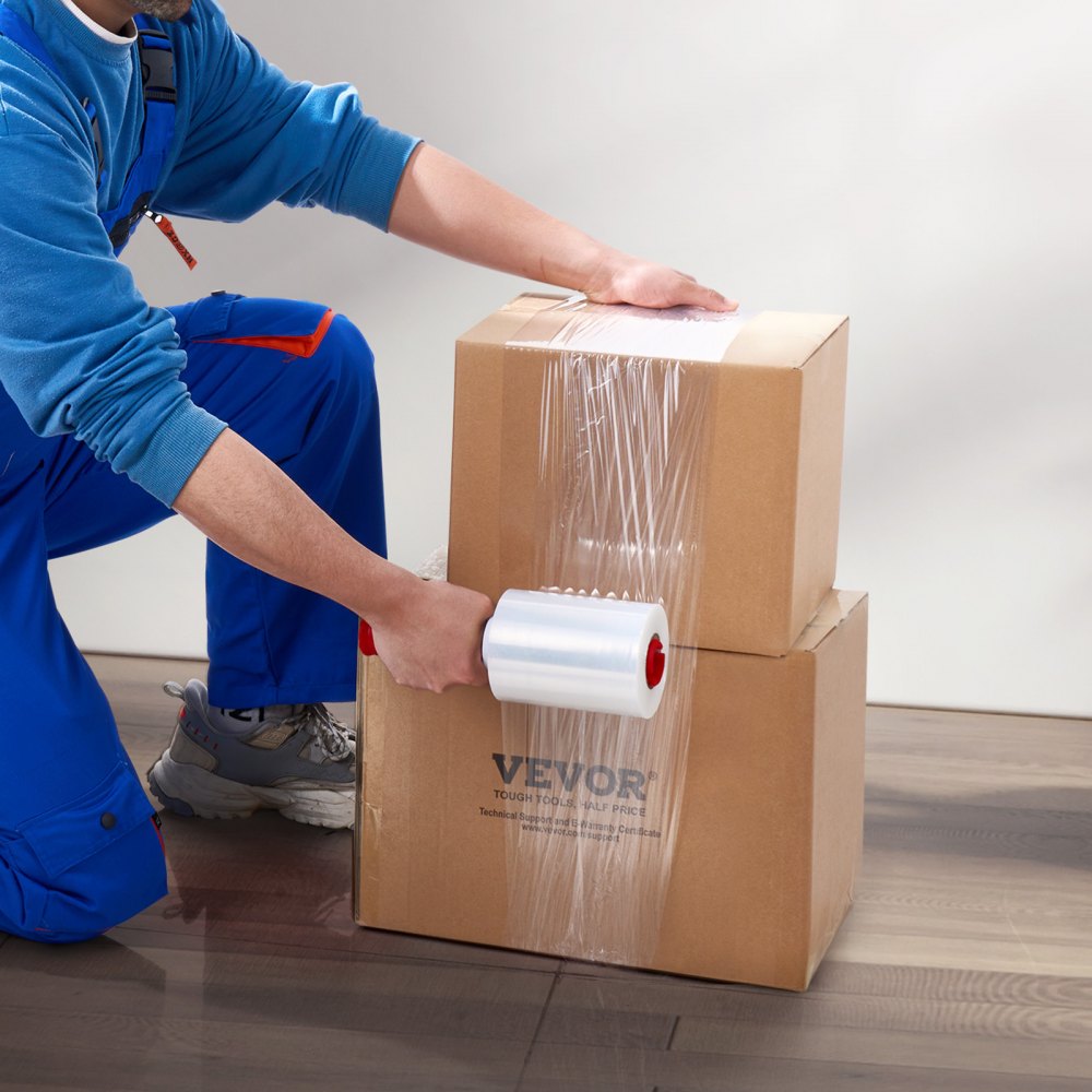 VEVOR Stretch Film, 5 inches x 1000 feet, 2 Pack, 80 Gauge Industrial Strength Clear Durable Stretch Wrap Roll, Heavy Duty Shrink Film Stretch Wrap with Handles for Pallet Wrapping Shipping Moving