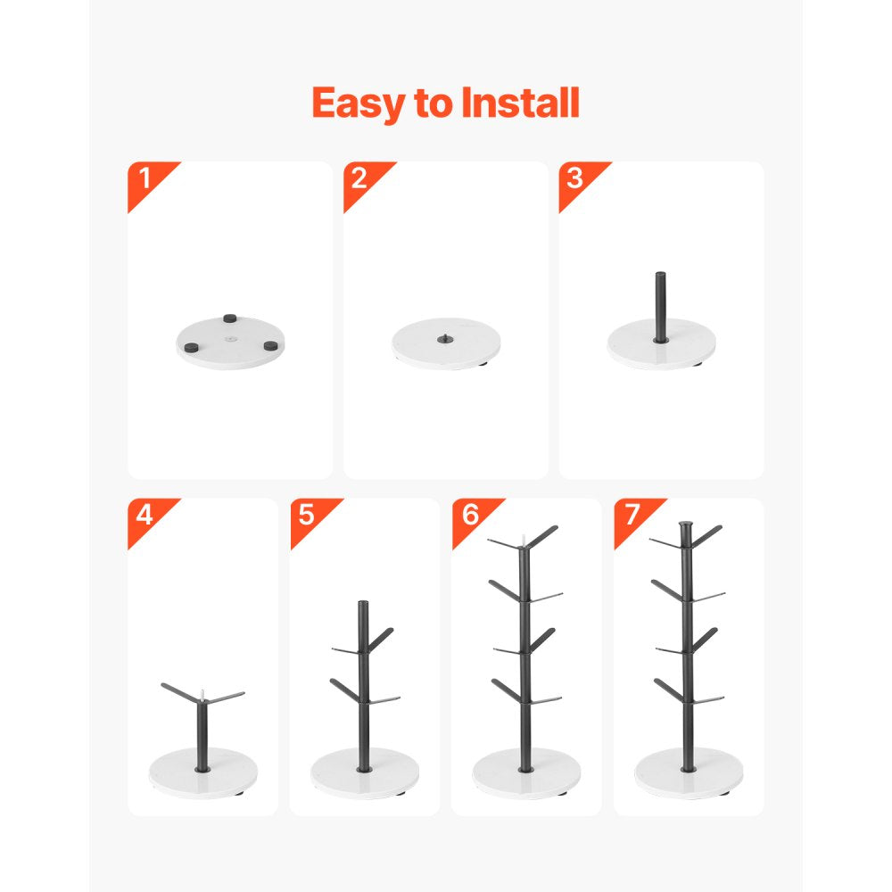 VEVOR Mug Holder Tree with Marble Base, 8 Hooks Coffee Cup Holder for Counter, Carbon Steel Mug Tree Cup Rack Stand, Upgraded Coffee Cup Tree for Coffee Bar Kitchen Home Organizer (Matte Black)