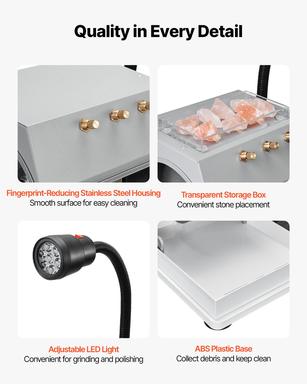 VEVOR Cabbing Machine, 8" 3/4 HP 1800 RPM Efficient, Lapidary Rock Grinder Polisher With Diamond and Resin Wheels, LED Lamp, Water System, Lapidary Equipment for Gemstone Grinding, Stone Polishing