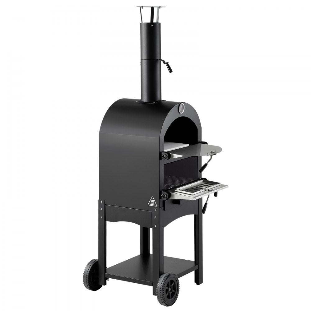 VEVOR Outdoor Pizza Oven, 12" Pellet Fire Ovens, 2-Layer Pizza Oven Wood Fired, Wood Burning Outdoor Pizza-Oven with 2 Removable Wheels, 1000℉ Max Temperature Fired Pizza-Maker Ovens for Barbecue