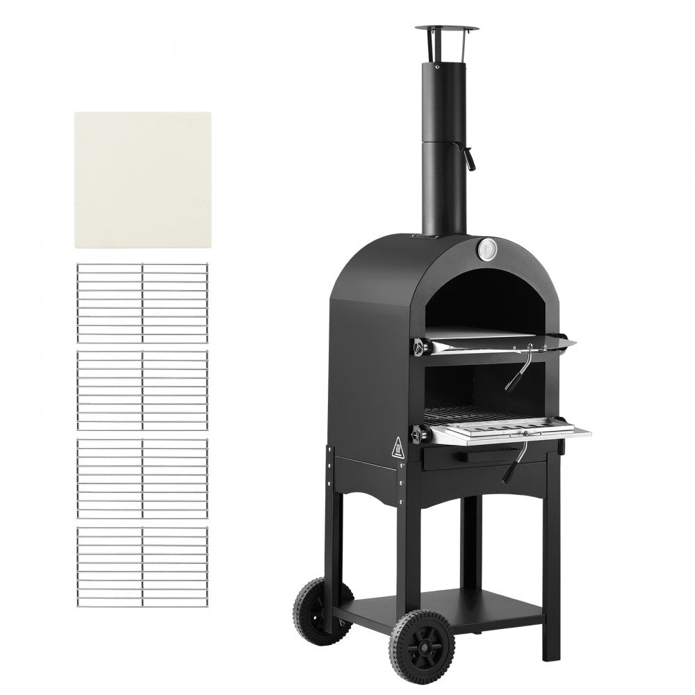 VEVOR Outdoor Pizza Oven, 12" Pellet Fire Ovens, 2-Layer Pizza Oven Wood Fired, Wood Burning Outdoor Pizza-Oven with 2 Removable Wheels, 1000℉ Max Temperature Fired Pizza-Maker Ovens for Barbecue