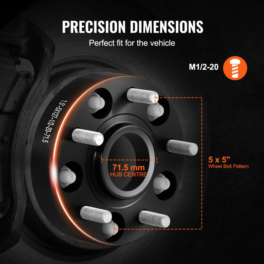 VEVOR Wheel Spacers, 1.5" 5"x5.5" Wheel Adapters, 5 Lug Forged Spacer, 71.5 mm Bore Hubcentric M1/2-20 Studs Spacers, Fit for Jeep Journey, WRANGLER JK JKU, Commander XK, Marquis, 4 PCS Black