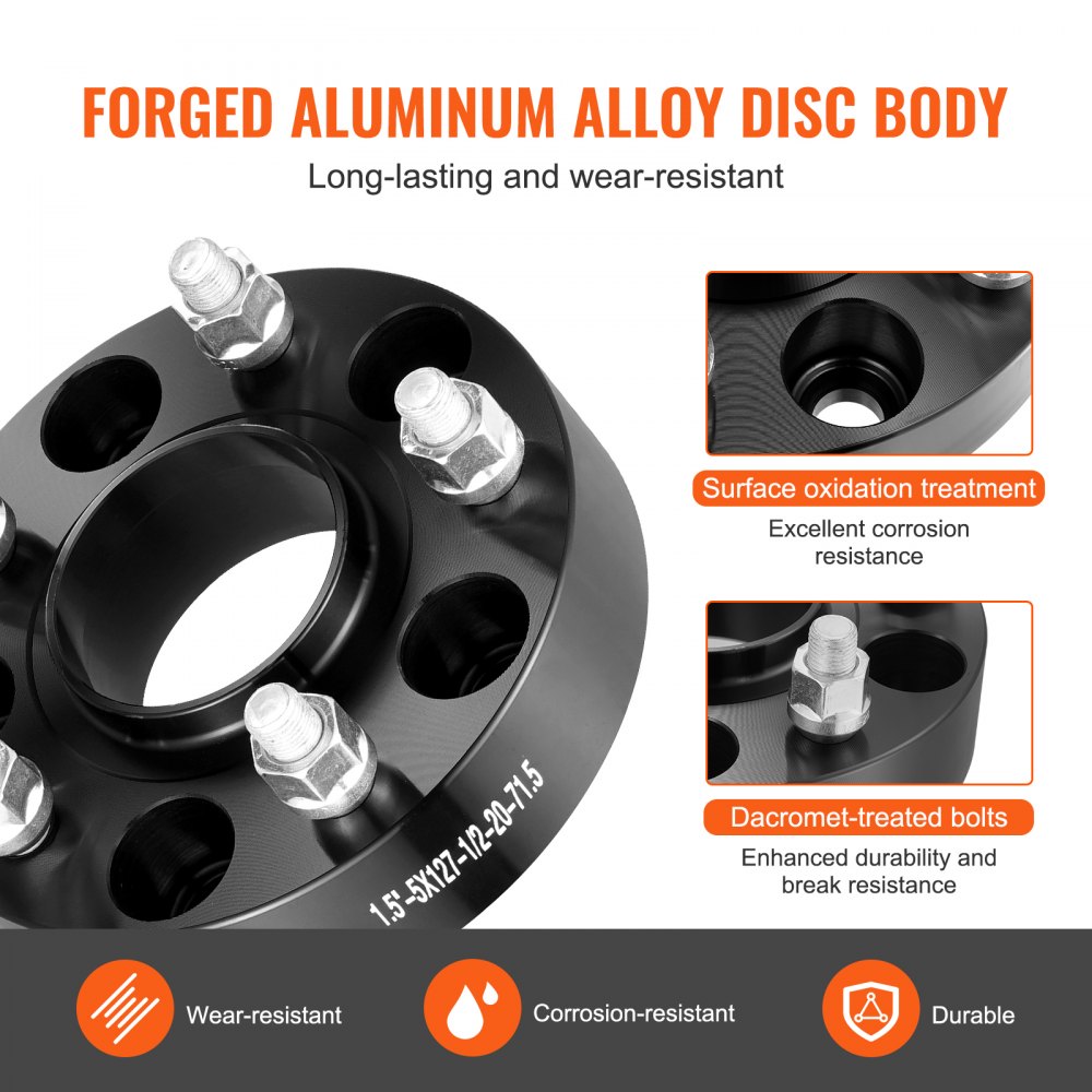 VEVOR Wheel Spacers, 1.5" 5"x5.5" Wheel Adapters, 5 Lug Forged Spacer, 71.5 mm Bore Hubcentric M1/2-20 Studs Spacers, Fit for Jeep Journey, WRANGLER JK JKU, Commander XK, Marquis, 4 PCS Black