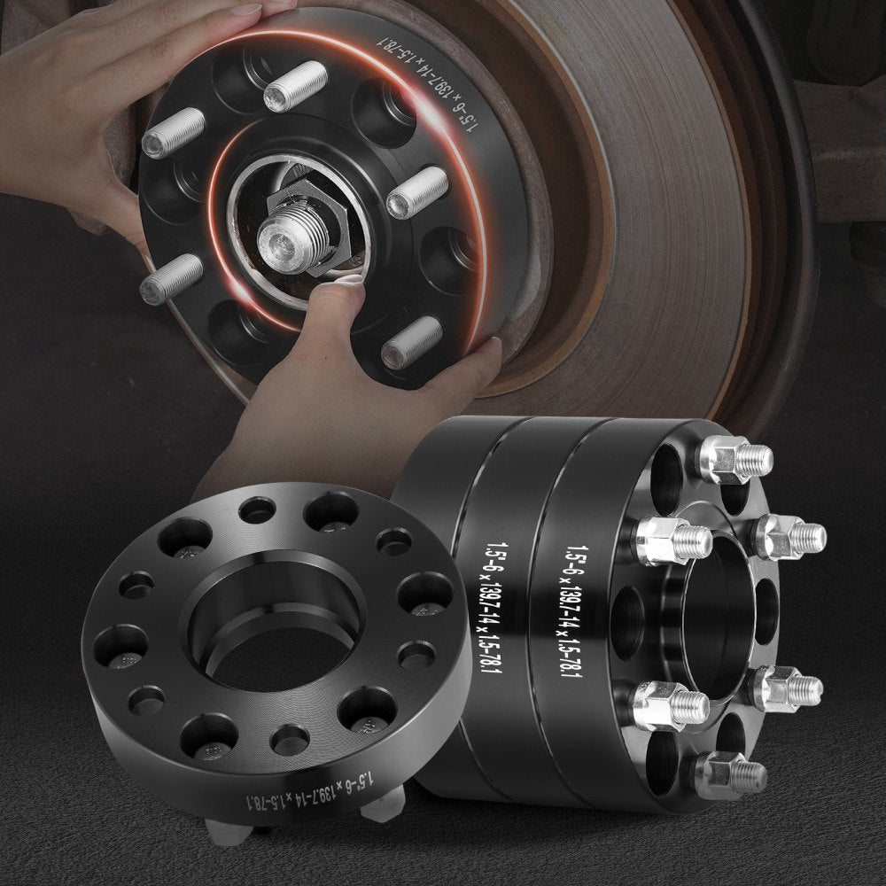 VEVOR Wheel Spacers, 1.5" 6"x5" Wheel Adapters, 6 Lug Forged Spacer, 78.1 mm Bore Hubcentric M14 x1.5 Studs Spacers, Fit for 1995-2023 Chevrolet, GMC, and Cadillac, 4 PCS Black