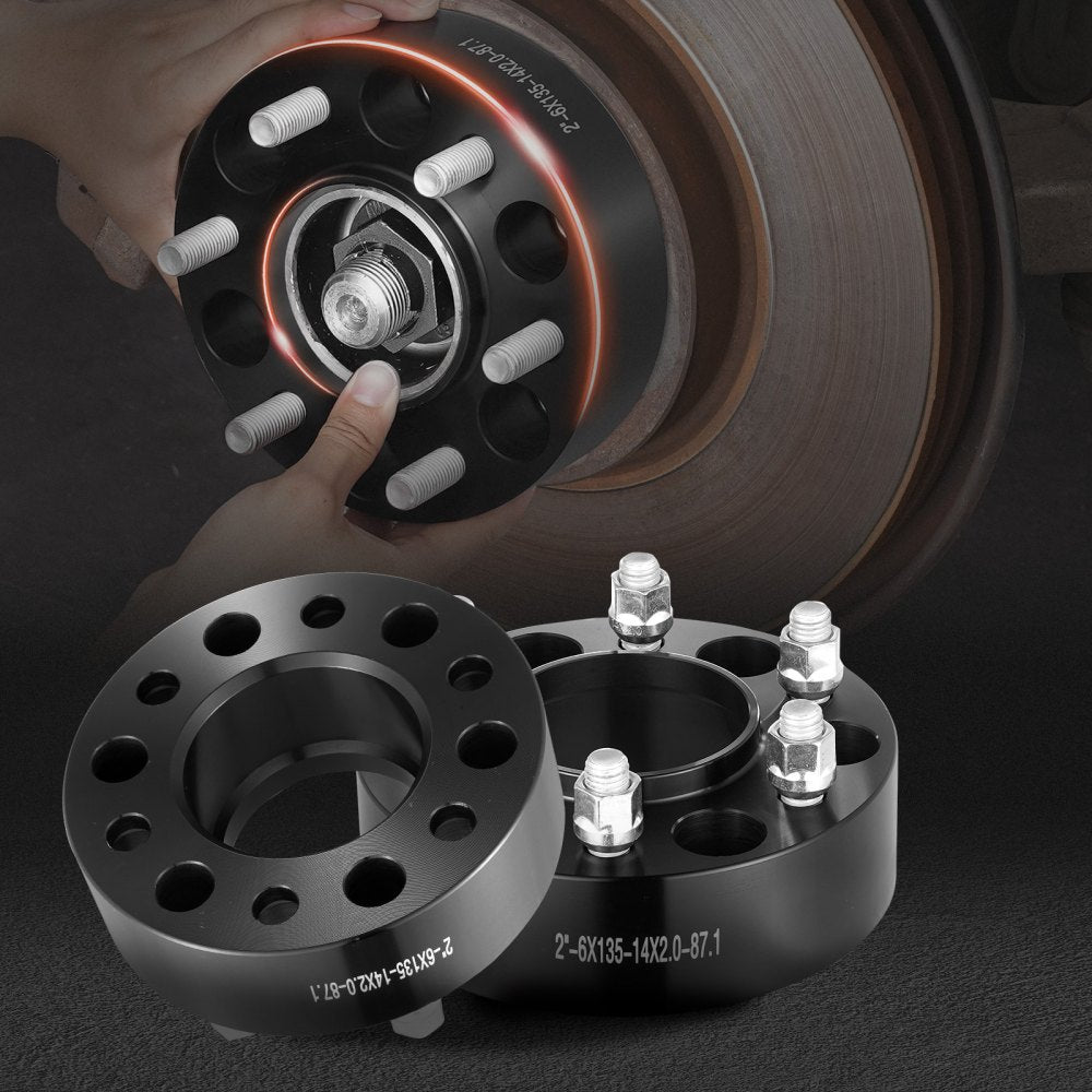 VEVOR Wheel Spacers, 2" 6"x5.3" Wheel Adapters, 6 Lug Forged Spacer, 87.1 mm Bore Hubcentric M14 x2 Studs Spacers, Fit for Ford  Expedition, F150, Lincoln Navigator, 4 PCS Black